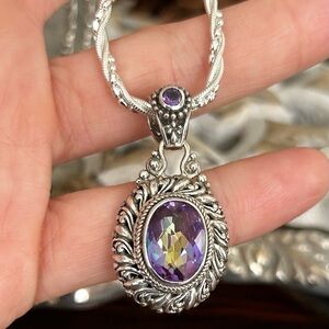 SARDA Bluejay Jazz Mystic Amethyst Quartz Sterling Silver Pendant Chain Necklace
